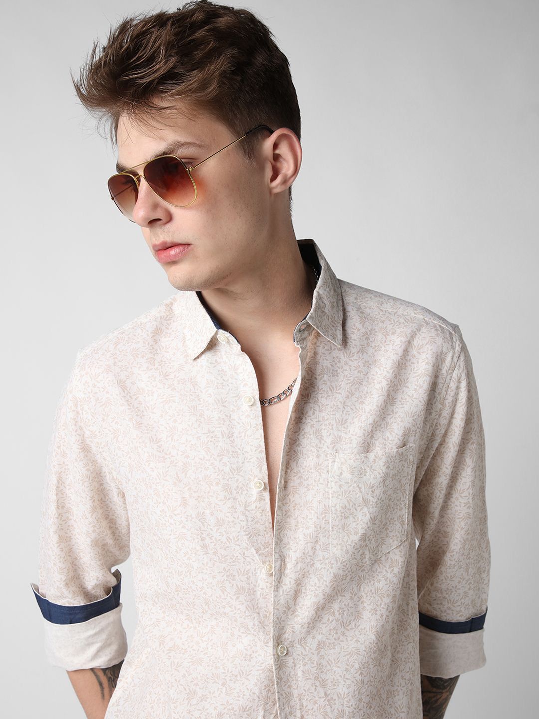 VASTRADO Men Tiny Floral Printed Cotton Shirt