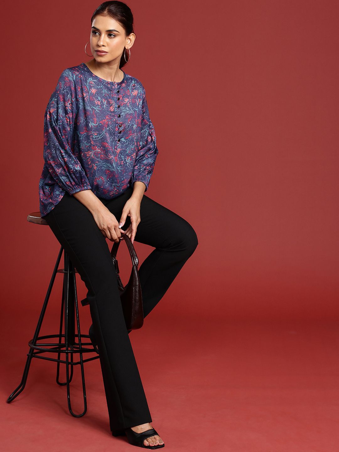 all about you Floral Print Puff Sleeve Gathers Detail Top