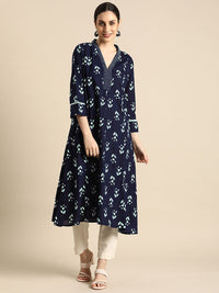 Anouk Women Navy Blue & White Ethnic Motifs Printed Indigo Kurta