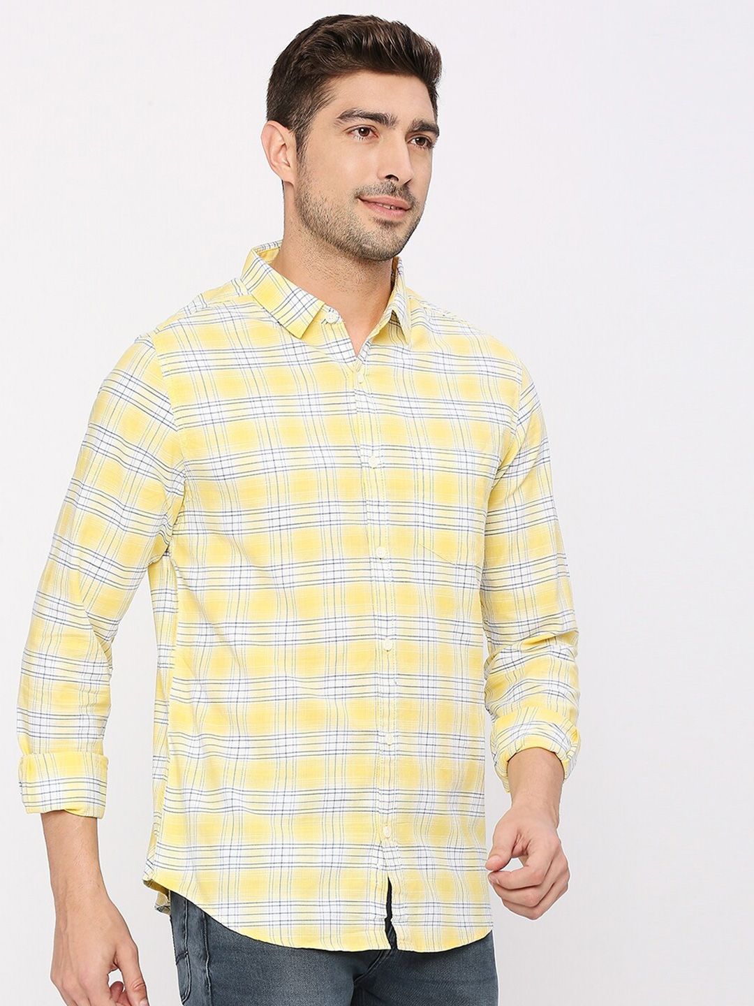 SPYKAR Slim Fit Tartan Checks Opaque Checked Cotton Casual Shirt