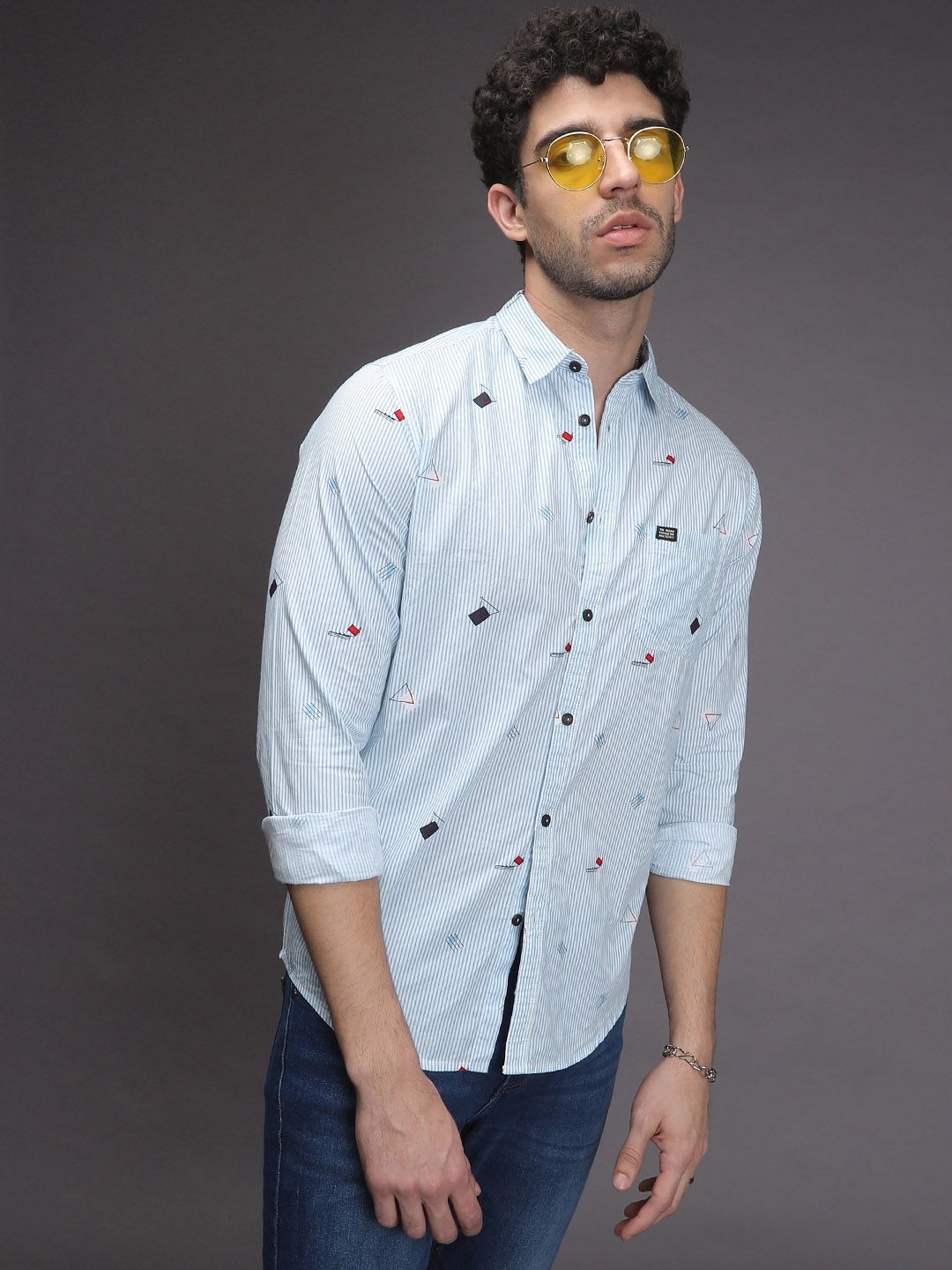 The Indian Garage Co Men Blue & White Slim Fit Striped Casual Shirt