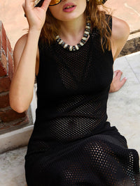 SASSAFRAS Crochet Round Neck Sleeveless Beach Cover-up Maxi