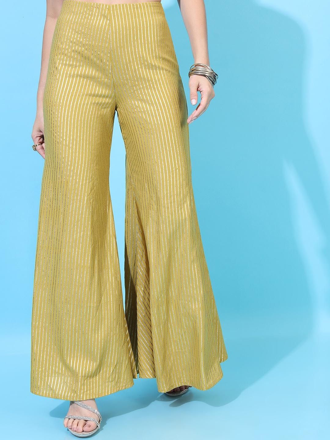 Vishudh Women Yellow Ethnic Motifs One-Shoulder Top with Palazzos