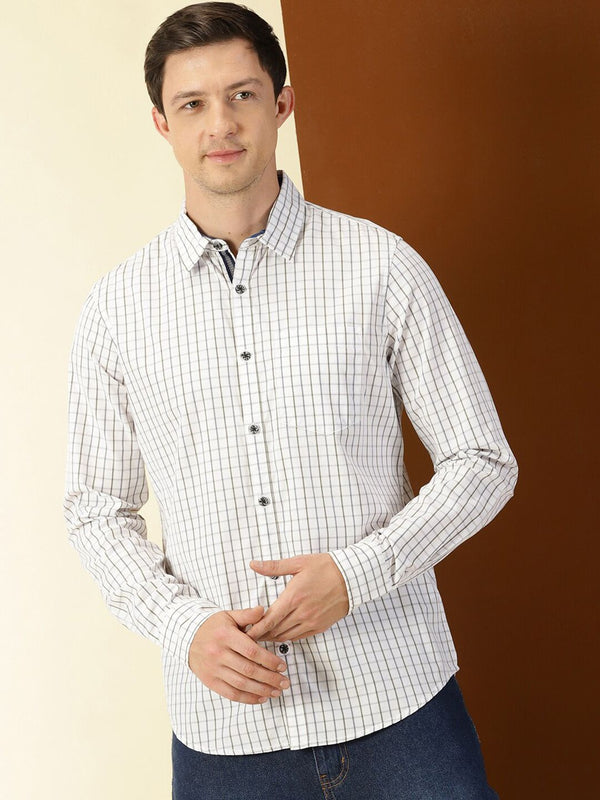 Thomas Scott Classic Slim Fit Windowpane Checks Pure Cotton Casual Shirt