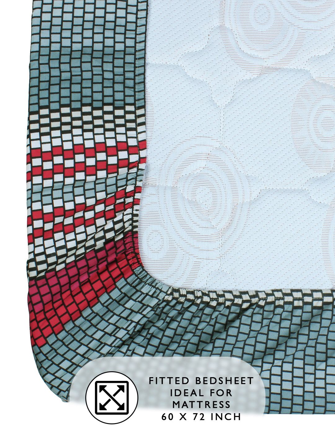 Story@home Arena Grey & Red Striped 180 TC Fitted Queen Bedsheet With 2 Pillow Covers