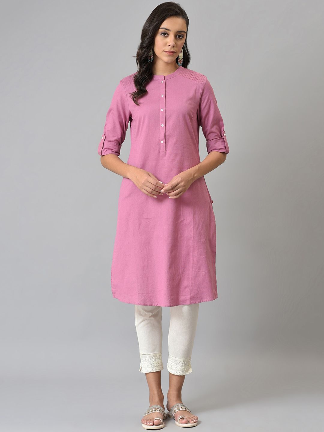 W Women Mauve Solid Kurta