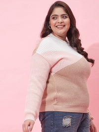 CURVY STREET Women Plus Size Colourblocked Acrylic Pullover Sweater