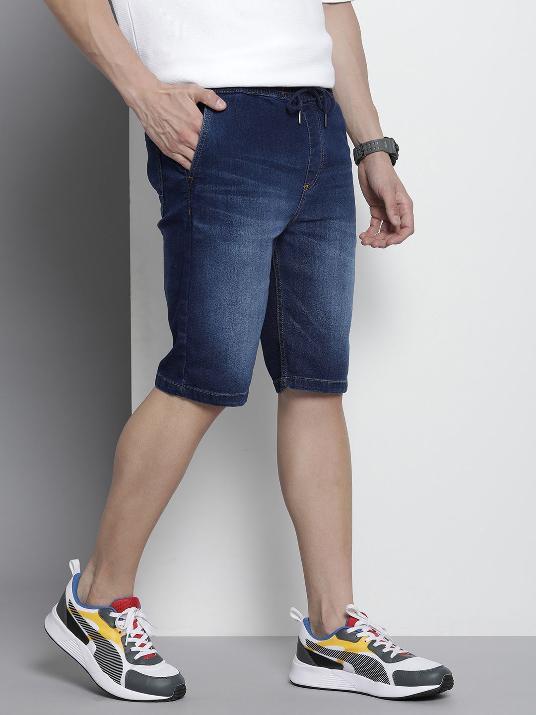 The Indian Garage Co Men Solid Denim Shorts