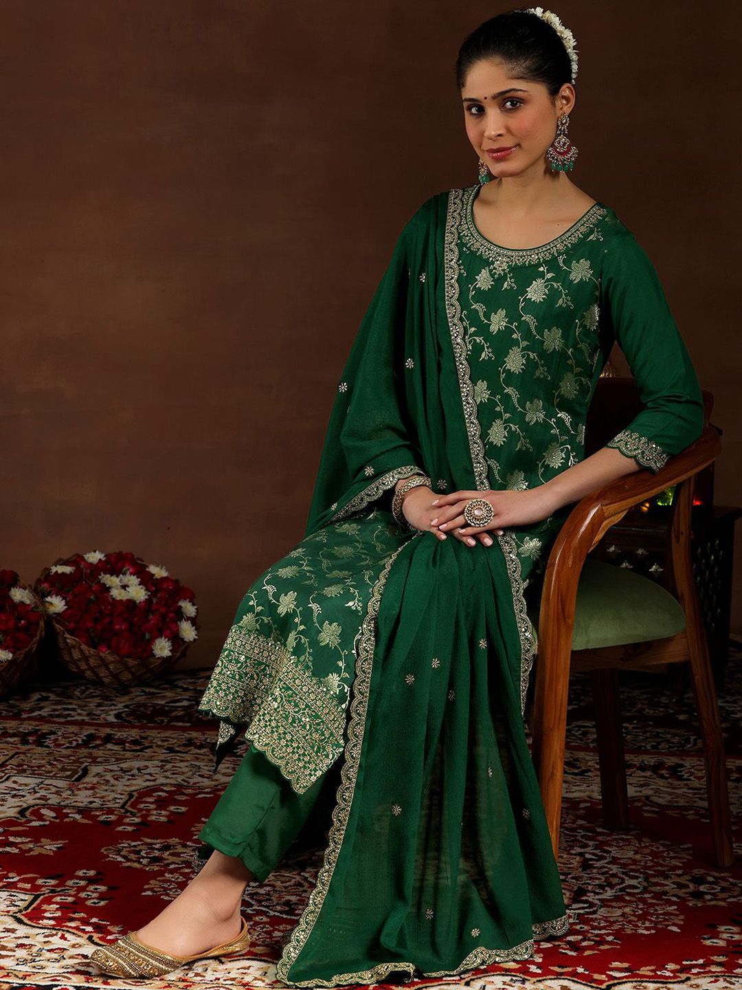 Libas Women Ethnic Motifs Regular Kurta with Trousers & Dupatta