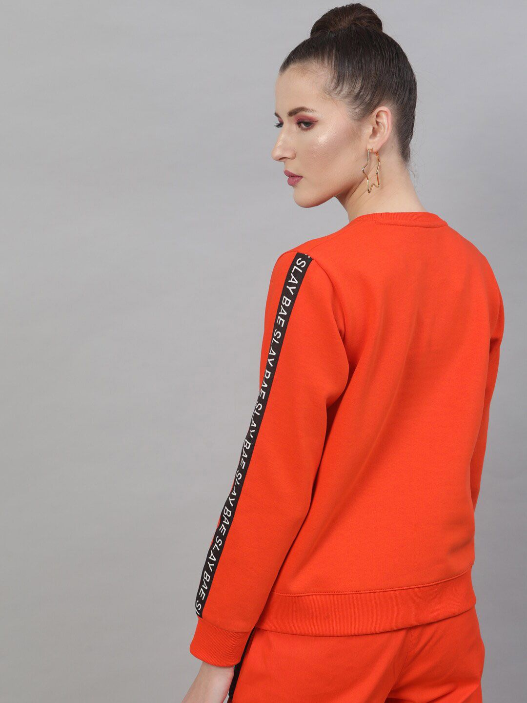 STREET 9 Women Pure Cotton Orange Solid Sweatshirt