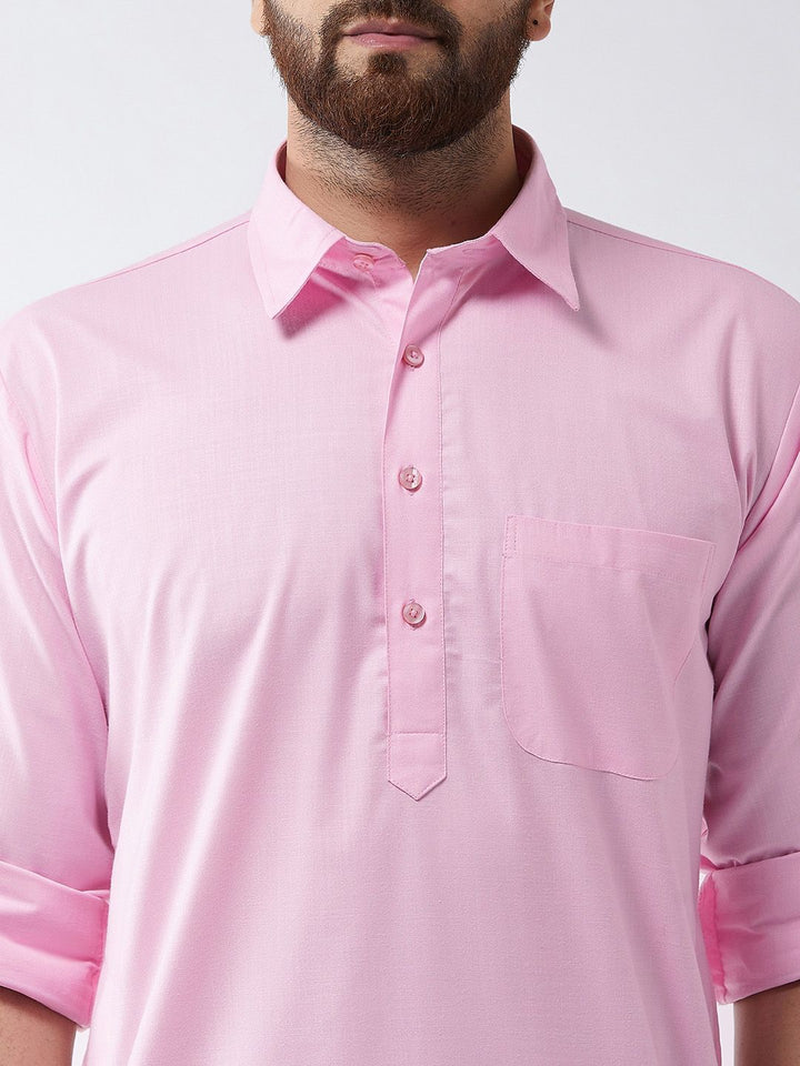 SOJANYA Men Pink Solid Straight Kurta