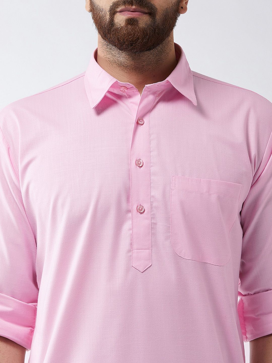 SOJANYA Men Pink Solid Straight Kurta