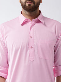 SOJANYA Men Pink Solid Straight Kurta