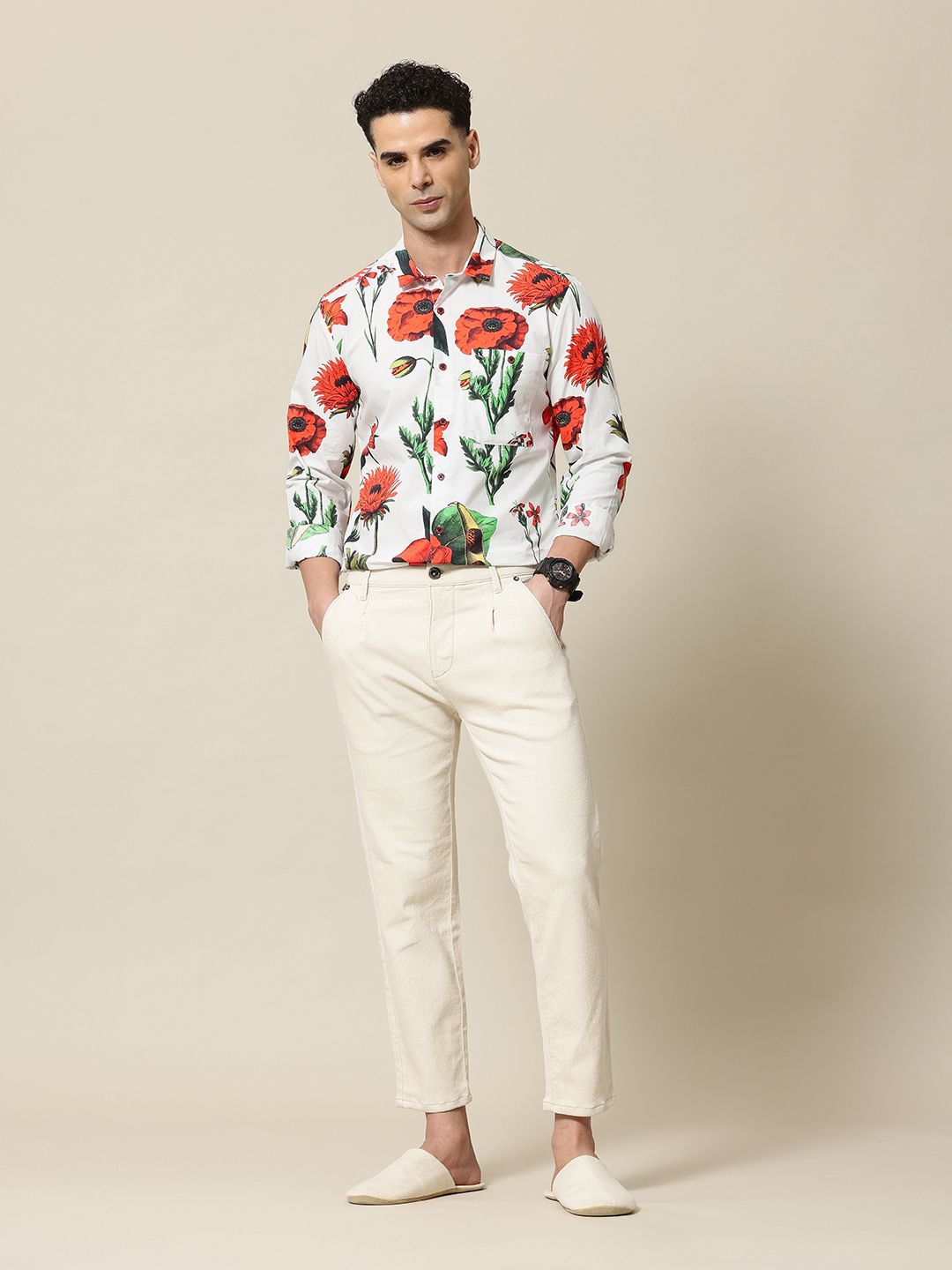 Mr Bowerbird Tailored Fit Floral Printed Pure Cotton Casual Shirt