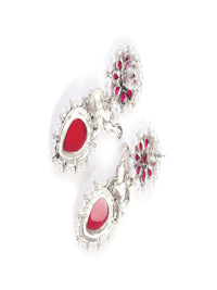 PANASH Silver-Plated Stones Studded And Beaded Animal Shaped Oxidised Drop Earrings