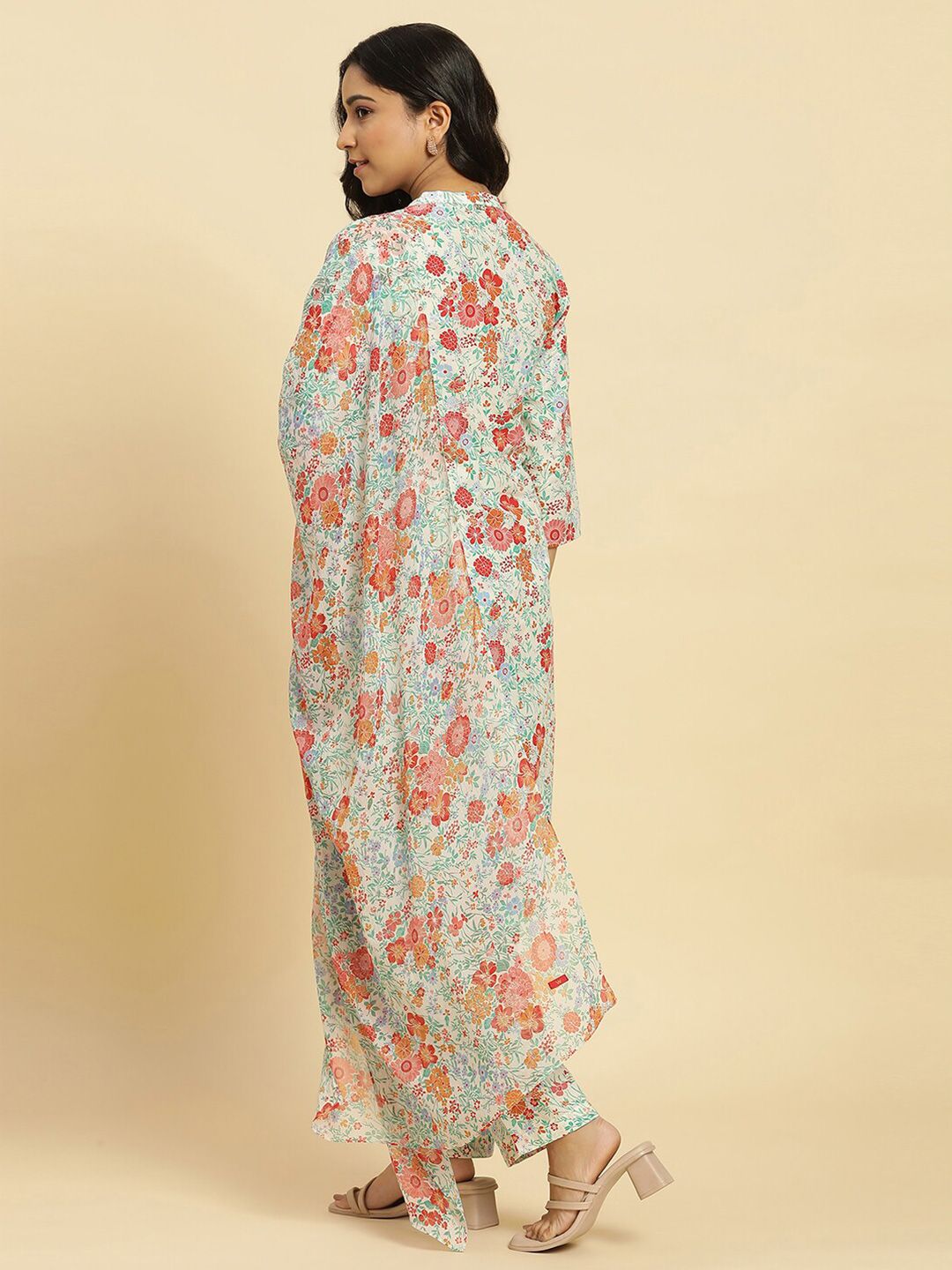 W Floral Printed Regular Pure Cotton Straight Kurta with Trouser & Dupatta