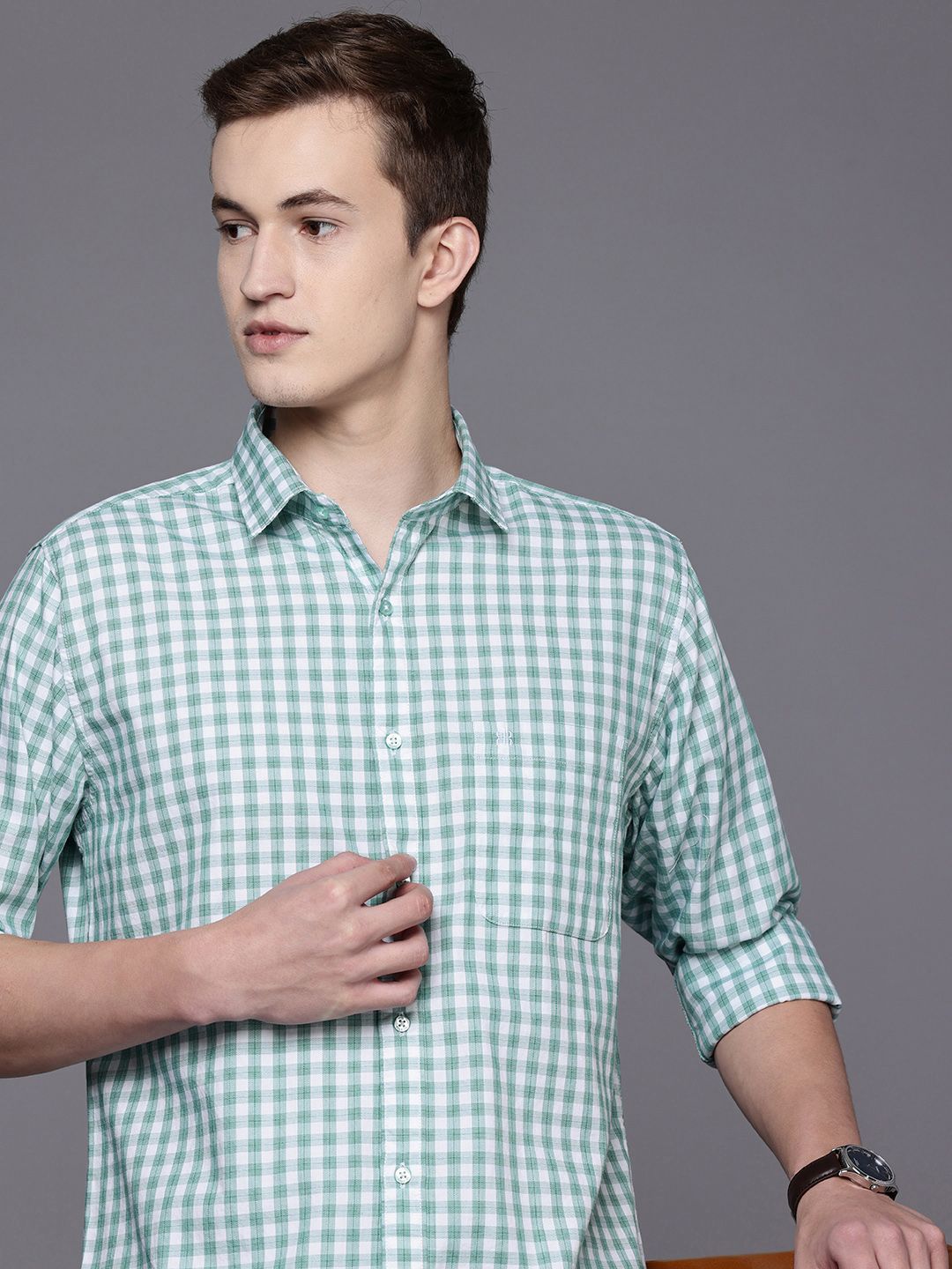 Raymond Pure Cotton Slim Fit Checked Casual Shirt