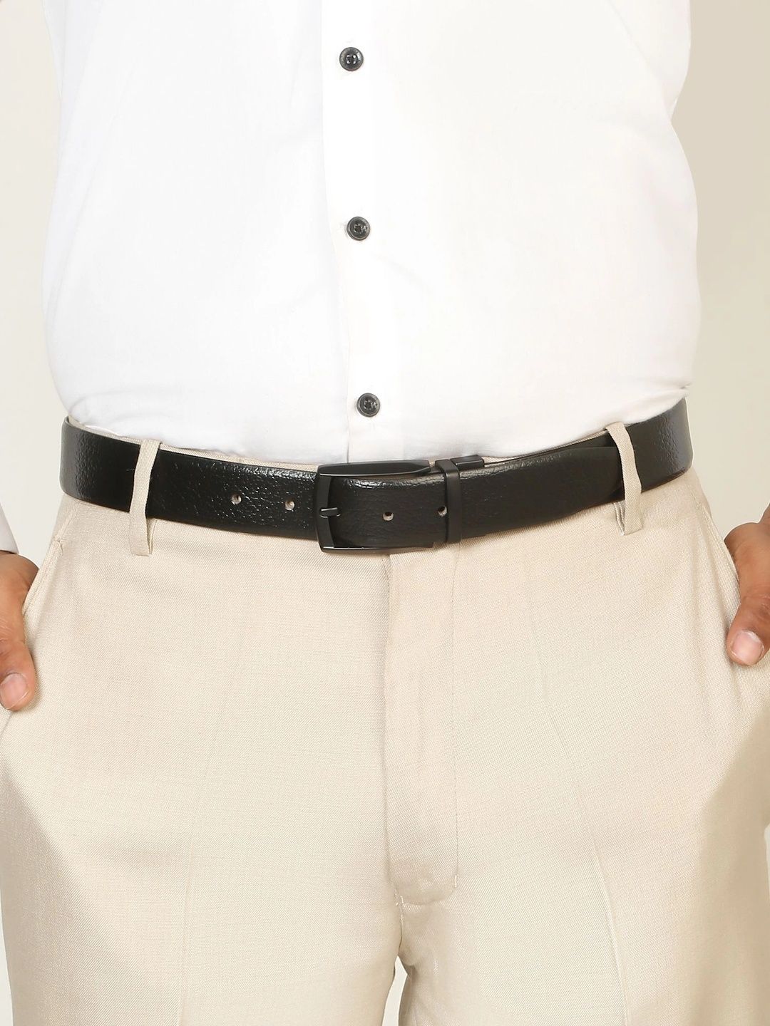 Teakwood Leathers Men Textured Leather Reversible Formal Belt