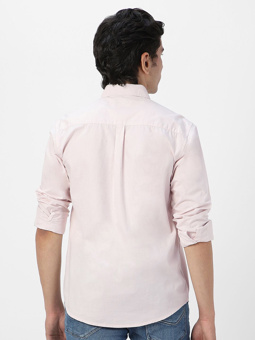 Urbano Fashion Men Spread Collar Solid Cotton Casual Shirt