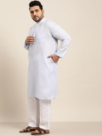 SOJANYA PLUS Men Blue Woven Design Dobby Straight Kurta