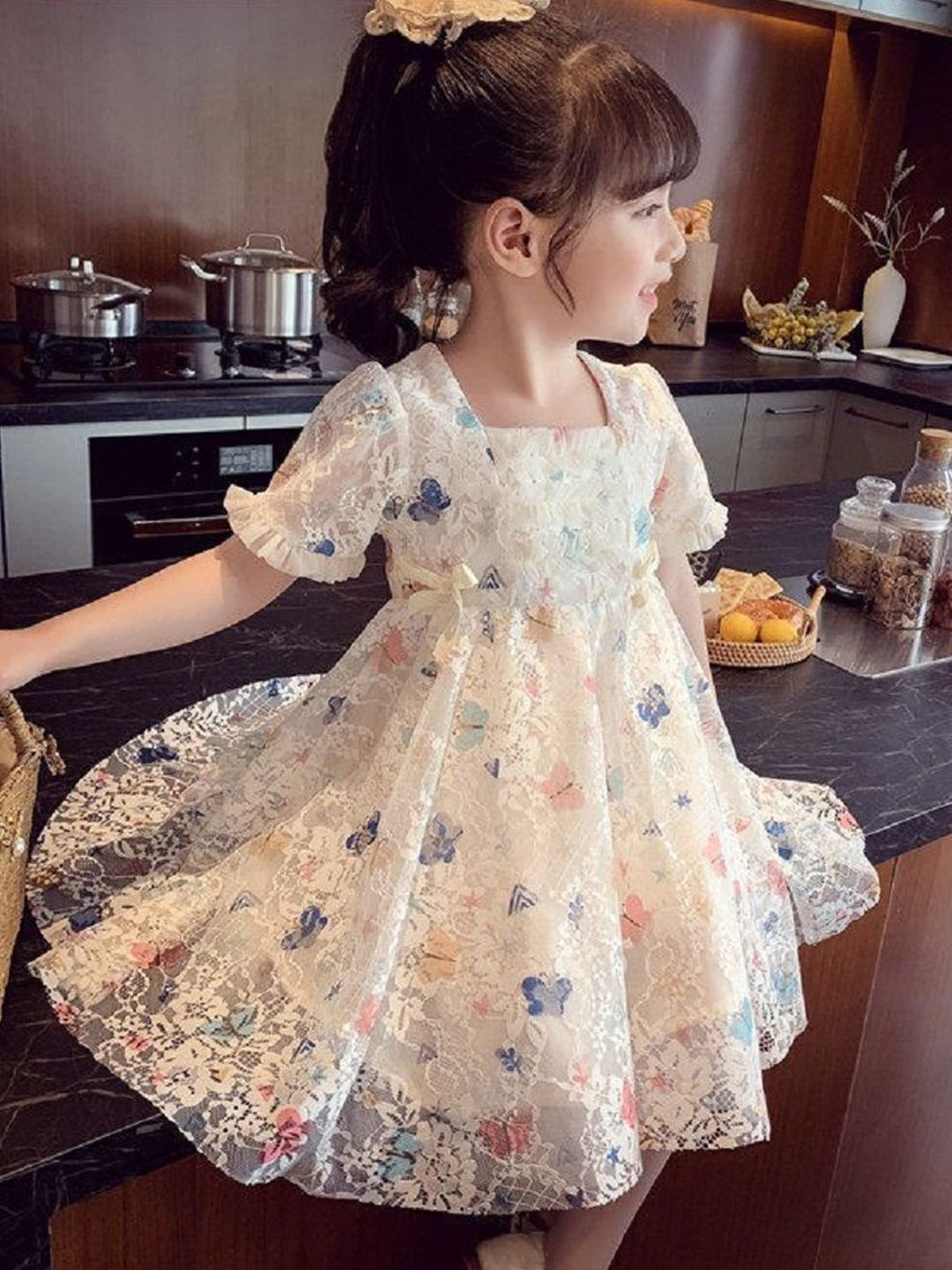 YK Girls Floral Fit & Flare Dress