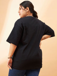 SASSAFRAS Curve Plus Size Graphic Printed Round Neck Cotton Relaxed Fit T-shirt