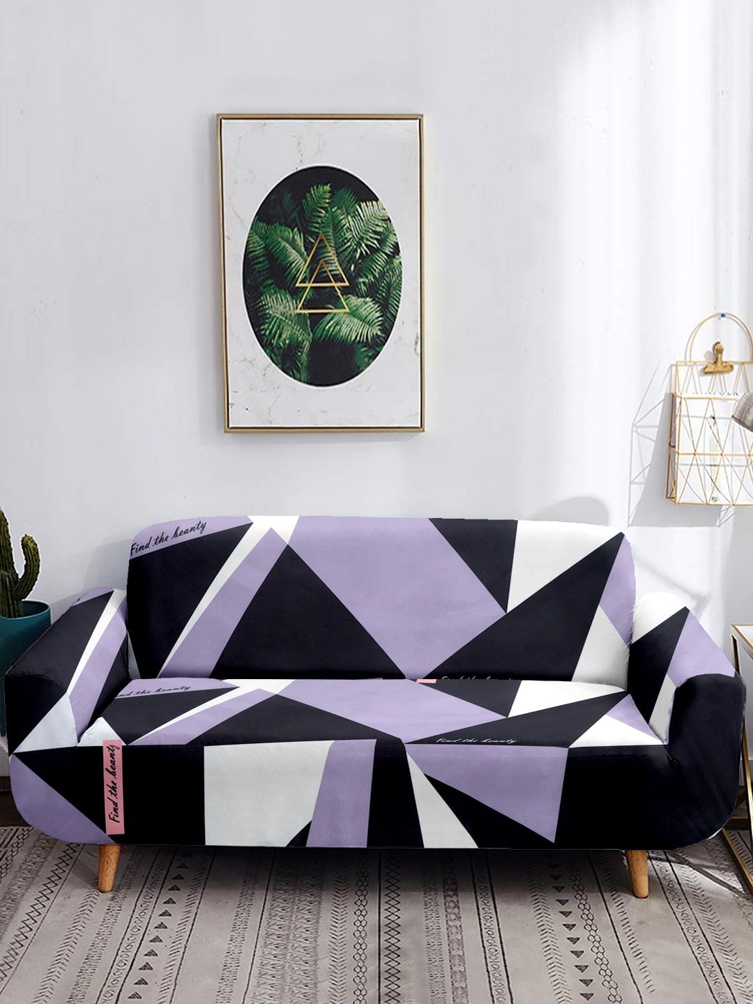 Cortina Black & Grey Printed 2-Seater Stretchable Non-Slip Sofa Slipcover