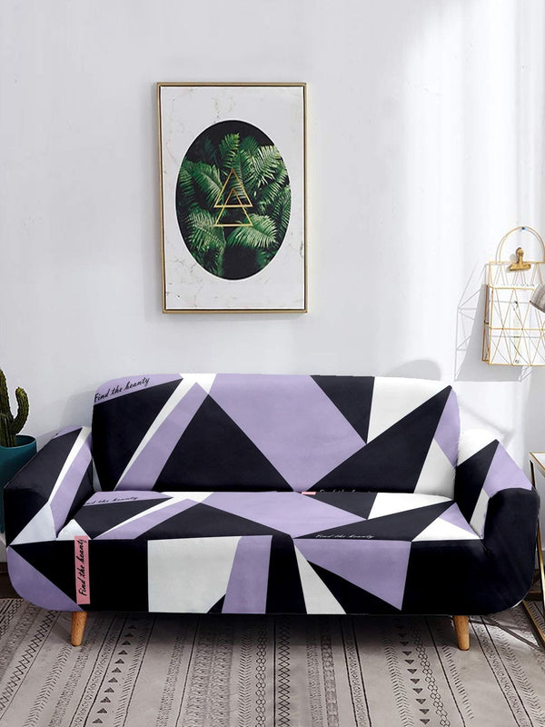 Cortina Black & Grey Printed 2-Seater Stretchable Non-Slip Sofa Slipcover