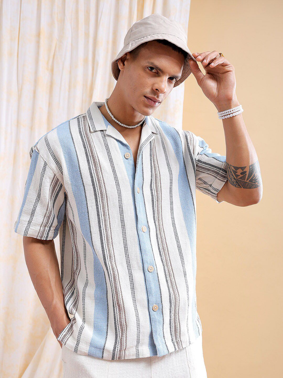 The Indian Garage Co Men Relaxed Fit Striped Resortwear Shirt