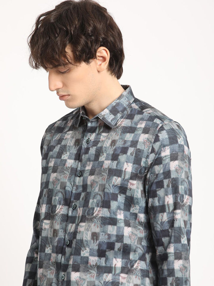 THE BEAR HOUSE Men Abstract Graphic Print Slim Fit Casual Shirt