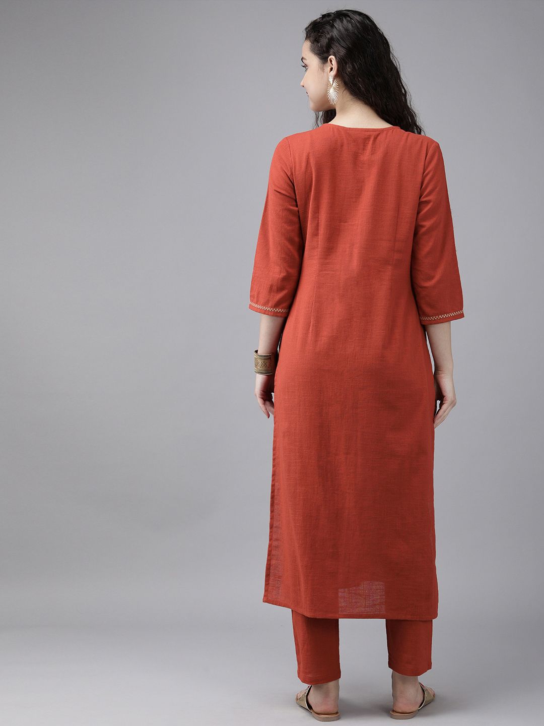 Anouk Women Rust Red Solid Kurta with Trousers