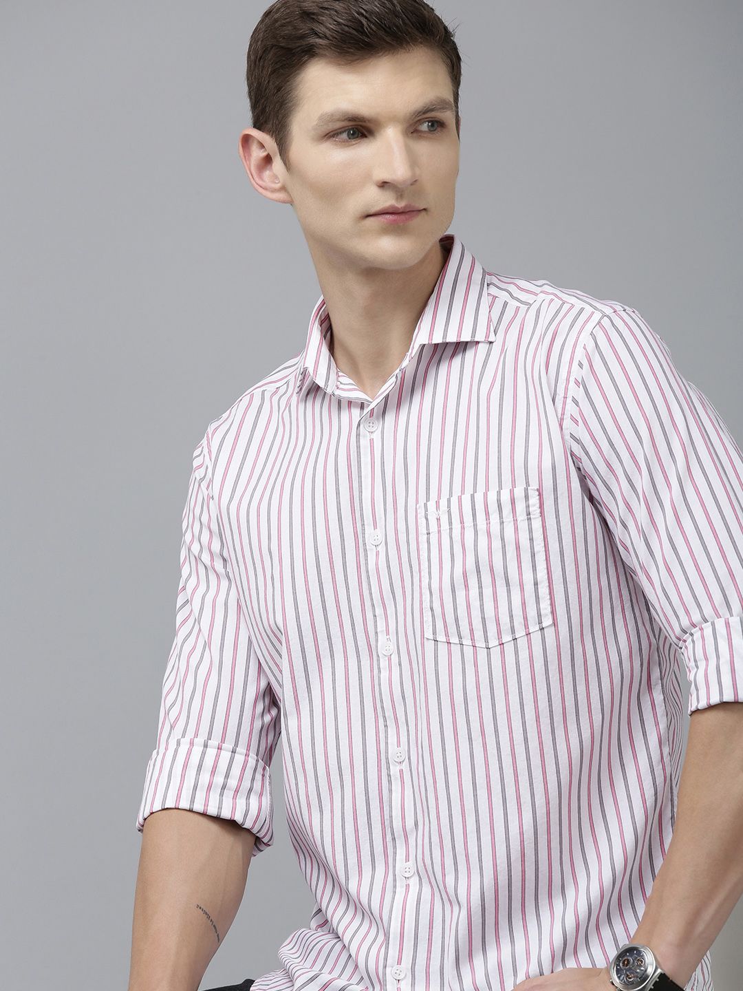 Park Avenue Men Pure Cotton Slim Fit Opaque Striped Casual Shirt