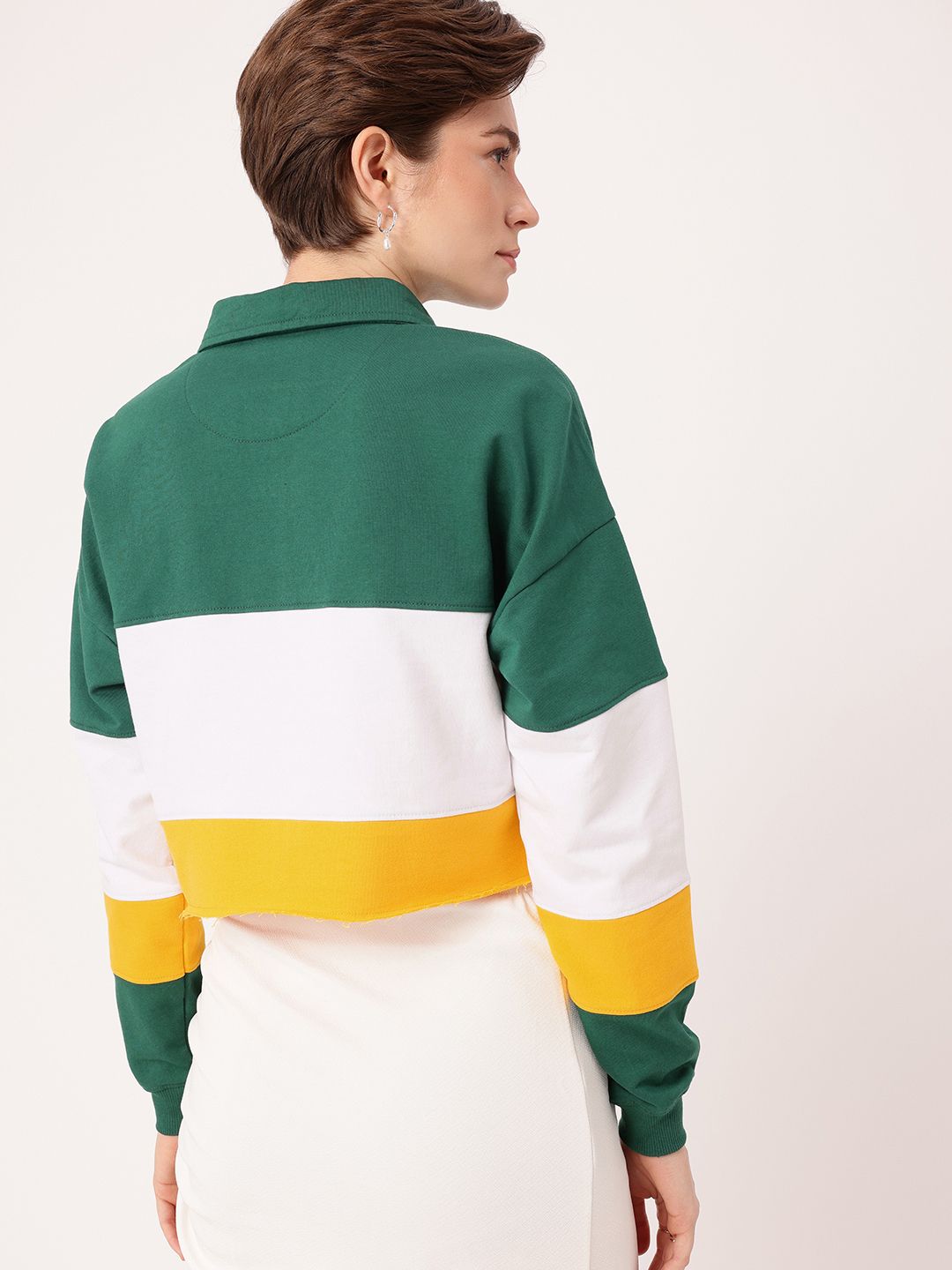 DressBerry Urban Cool Colourblocked Polo Boxy Crop Sweatshirts