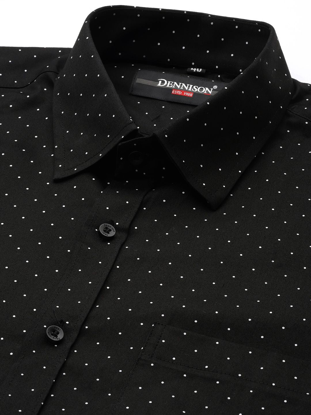 DENNISON Men Black Smart Polka Dots Printed Formal Shirt