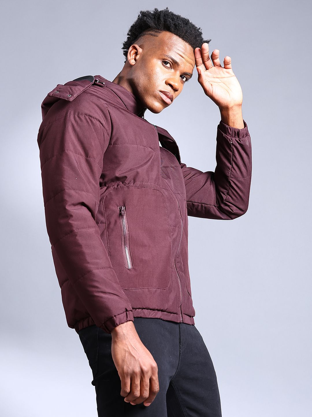 The Indian Garage Co Men Zip-Front Bomber Jacket with Detachable Hood