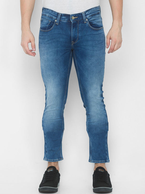 Spykar Men Blue Skinny Fit Low-Rise Murni Kapas Berat Pudar