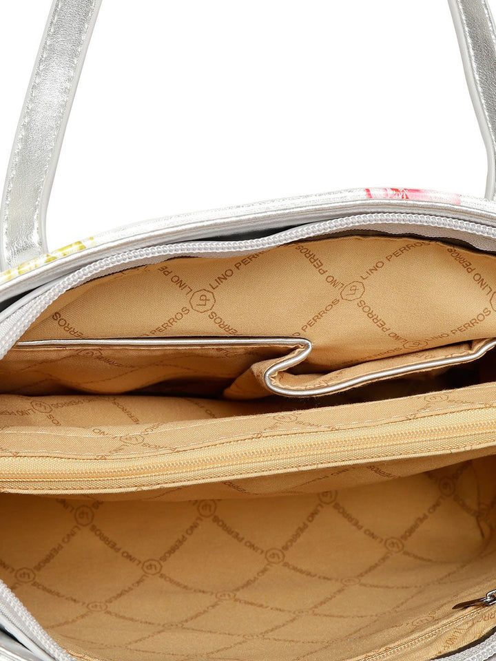 Lino Perros Silver-Toned & Pink Floral Print Shoulder Bag