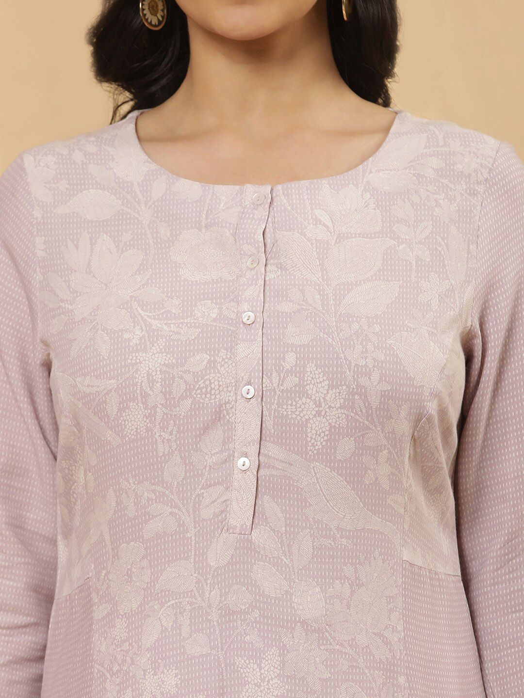 W Floral Printed Round Neck A-Line Kurta With Legging