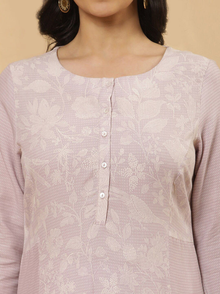 W Floral Printed Round Neck A-Line Kurta With Legging