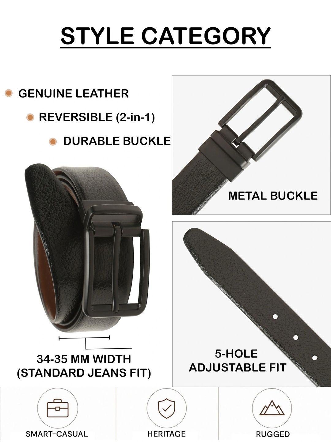 Teakwood Leathers Men Textured Leather Reversible Belt