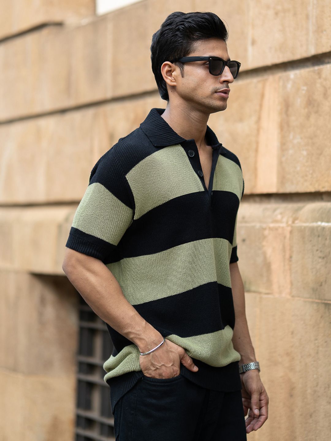 Powerlook Men Striped Polo Collar T-shirt