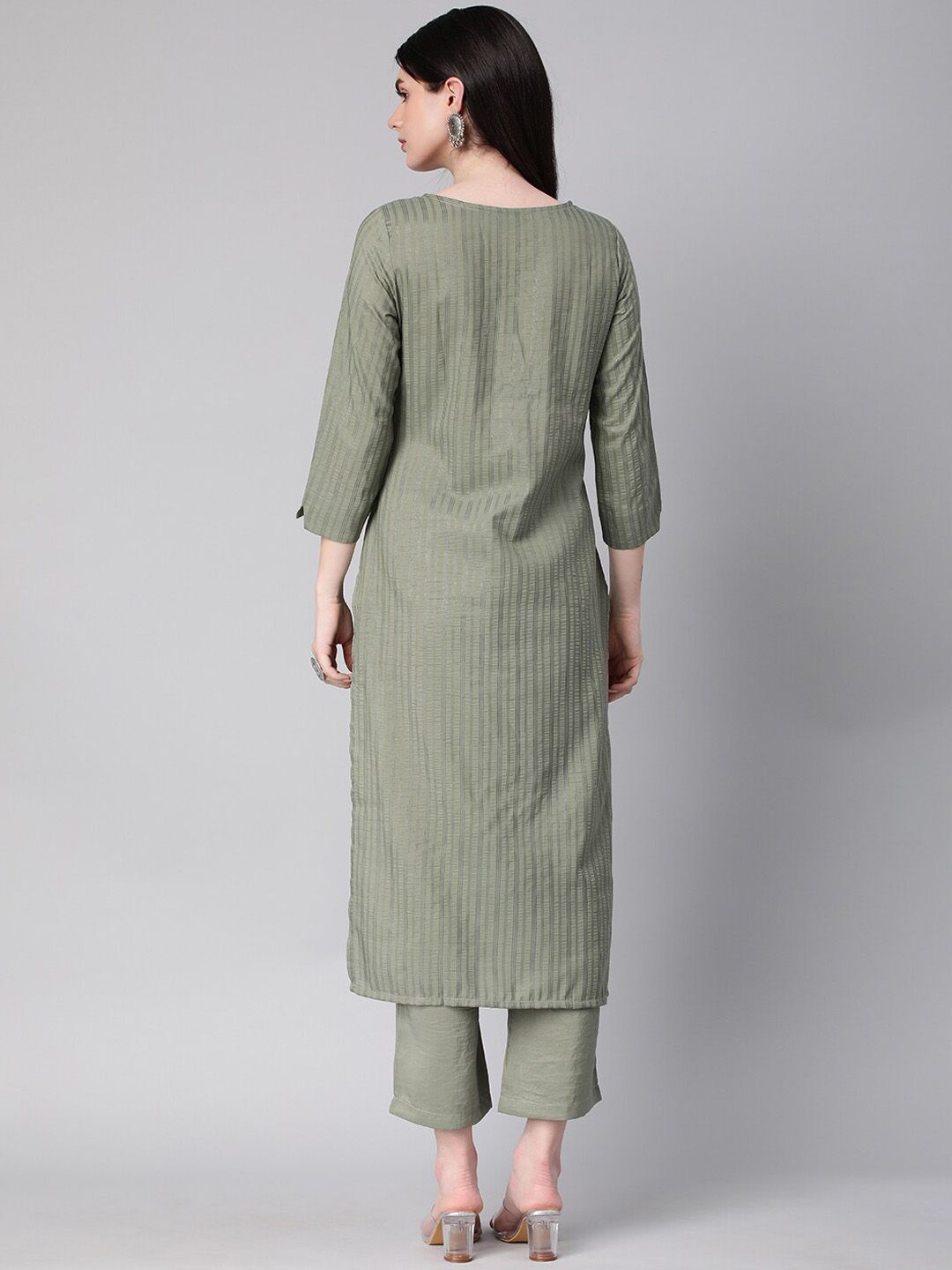 KALINI Striped Straight Kurta with Trousers