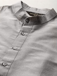 SOJANYA Men Grey & Navy Blue Kurta with Pyjamas & Embroidered Nehru Jacket
