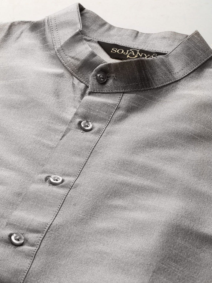 SOJANYA Kurta Lelaki Kelabu & Biru Laut dengan Piyama & Jaket Nehru Bersulam