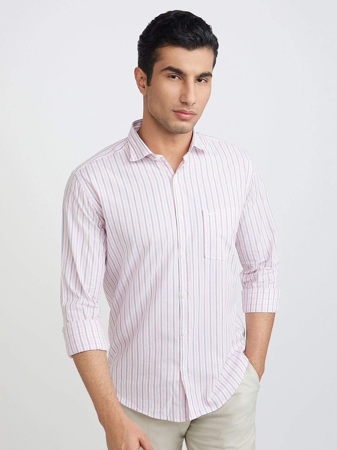 Park Avenue Men Slim Fit Vertical Stripes Opaque Pure Cotton Casual Shirt
