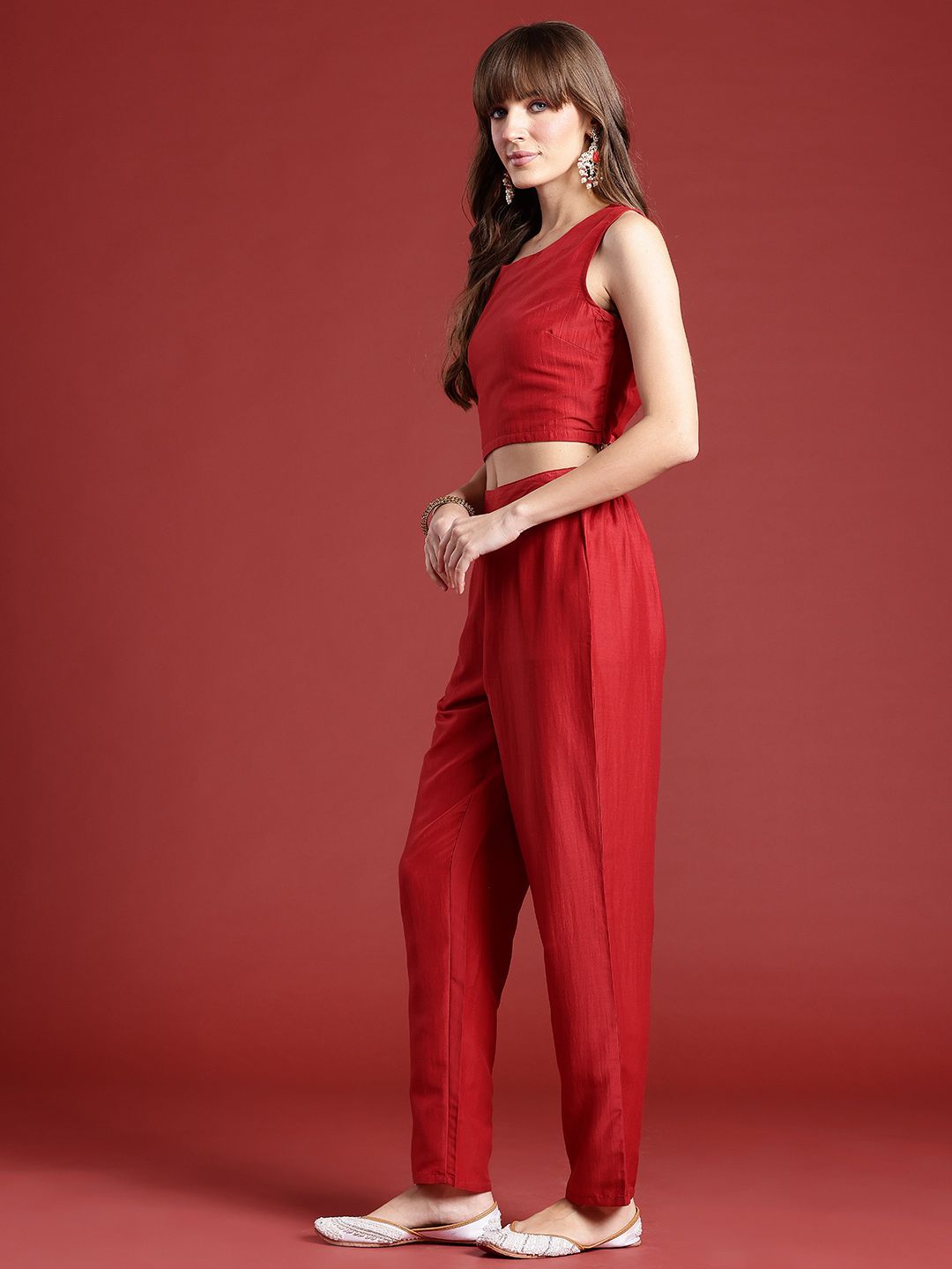 Anouk Ethnic Motifs Print Layered Kurta with Trousers & Top