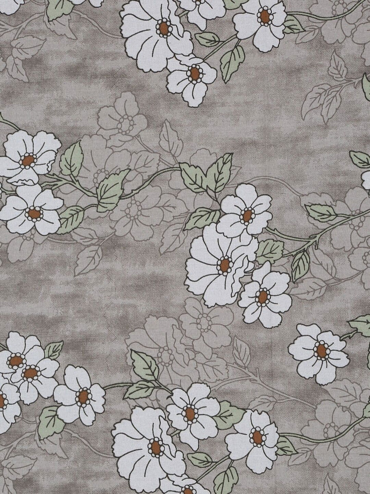KLOTTHE Grey Floral Pure Cotton 400 TC King Fine Bedsheet dengan 2 Sarung Bantal-98 x 89 inci