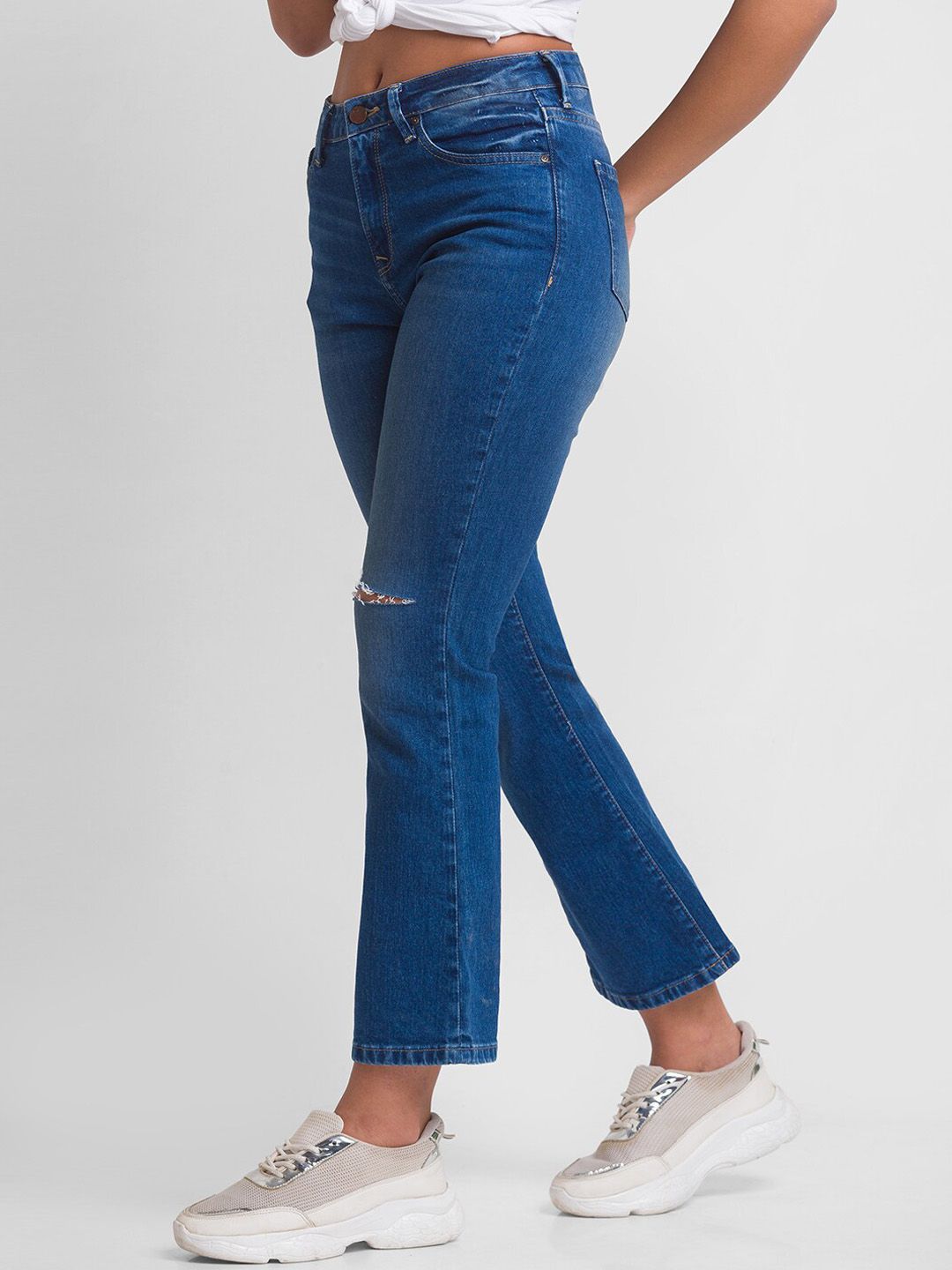 SPYKAR Women Blue Elissa Bootcut Slash Knee Light Fade Jeans
