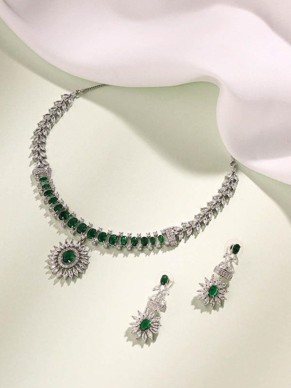 Priyaasi Silver-Plated AD Stone-Studded Jewellery Set