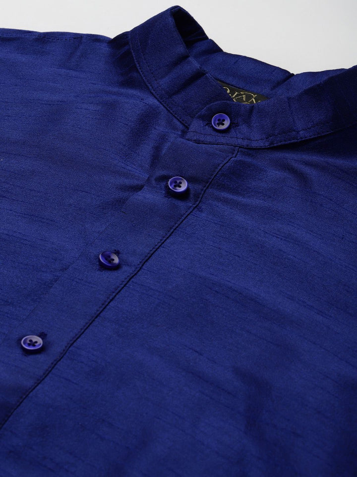SOJANYA Men Blue & Sea Green Kurta with Pyjamas & Embroidered Nehru Jacket